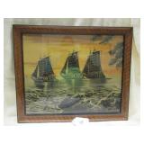 VTG CHINESE FUNK SAILING SHIPS - OIL ON SILK -...