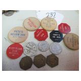 BOX LOT: BRASS BAR TOKENS - WEST NORA WOOD