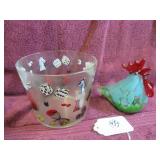 VTG GLASS ICE BUCKET & MURANO GLASS CHICKEN