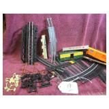 BOX LOT:  HO TRACK, TRESTLE, SIGNS W/ SMALL...