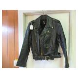 LEATHER MOTOR CYCLE JACKET - SIZE 46 - BRASS...