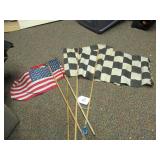 BOX LOT:  VTG CHECKERED FLAGS + US FLAGS