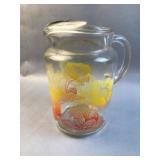 Retro Floral Glass Pitcher Orange Yellow Beverage