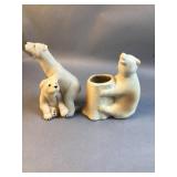 (2) bear figures one ceramic, the one w 2 bears