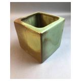 Green glazed cube pottery planter marked on