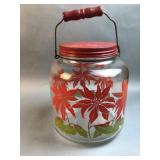 Vintage Floral Glass Cookie Jar w/ Handle Lid ï¿½