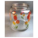 Vintage Floral Glass Cookie Jar w/ Handle ï¿½ 10.5ï¿½