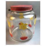 Vintage Floral Glass Cookie Jar w/ Handle Lid ï¿½