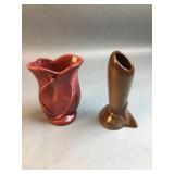 (2) vintage art pottery vases in complementary