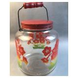 Vintage Glass Kitchen Lot Floral Jar Pitcher