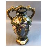 Ornate double handled vase unmarked unsigned