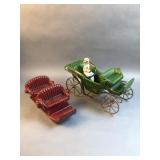 (2) vintage ceramic stage coach planters red is