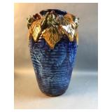 Frog leaf 12 1/2ï¿½ pottery vase unsigned