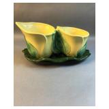 Morton Pottery double bowl lily planter has a