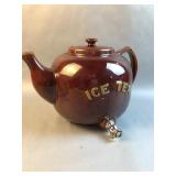 Large vintage stoneware iced tea dispenser with
