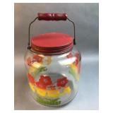 Vintage Floral Glass Cookie Jar w/ Handle Lid ï¿½