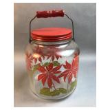 Vintage Floral Glass Cookie Jar w/ Handle Lid ï¿½