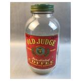 Vintage Old Judge Coffee Jar ï¿½ Duraglas Glass w/