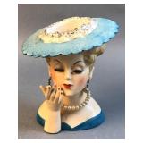 Vintage Napco Lady Head Vase C3307 Blue Hat ï¿½