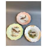 (2) Salesia hand painted fish plates pink n green