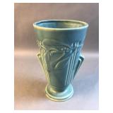 Blue green pottery vase marked on bottom made n