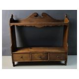 wood wall shelf with 3 drawers