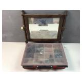 Antique wood frame mirror & hardware organizer
