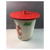 Mide century art deco metal trash can with wood li