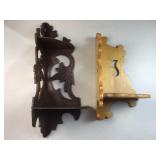 (2) wood corner shelves
