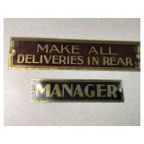 Deliveries & Manager door signs
