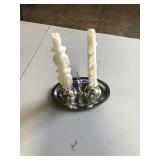 Candle holders with candles and tray Candle holders with candles and tray