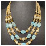Vendome Triple Strand Turquoise Blue Lampwork Bead