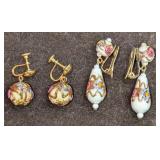2 Sets Of White Murano Venetian Art Glass Lamp Wor