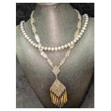 Vintage Crown Trifari Silver Tone Beads And Tassel