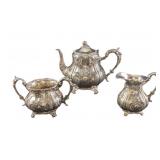 Rogers Silver Plate Footed Tea Pot Creamer & Sugar