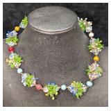 Vintage Glass Colorful And Clear Glass Bead Neckla