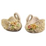 Two Vintage Ceramic Swan Small Planter Pod Vases