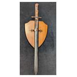 Vintage Metal & Wood Sword & Shield Wall Art