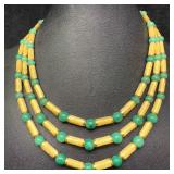 Kramer Triple Strand Faux Jade Green Glass Beaded