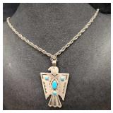 Vintage Nickel Silver Eagle With Faux Turquoise Ne