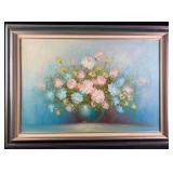Vintage Oil on Canvas Flower Vase JB