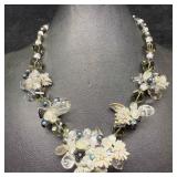 Black and Clear Glass Flower Shaped Beaded Floral