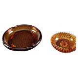 Two Vintage Amber Glass Ashtray Candle Holder