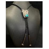 Vintage Sterling Silver Turquoise Bolo Tie