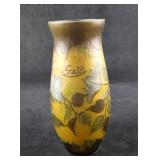 Vintage Acid Etched Green Glass Vase Galle Reprodu