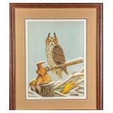 Framed Karl Karalus Limited Edition Signed Owl Lit