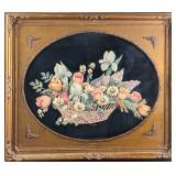 Framed Vintage Colorful Paper Mache Basket Of Flow