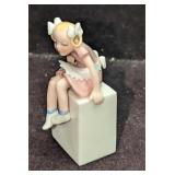 Vintage Lenox China Pigtails Girl Figurine On Cube