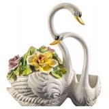 Vintage Italian Two Swans Porcelain Planter