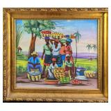 F31 Framed Acrylic On Canvas Group Of Haitian Peop